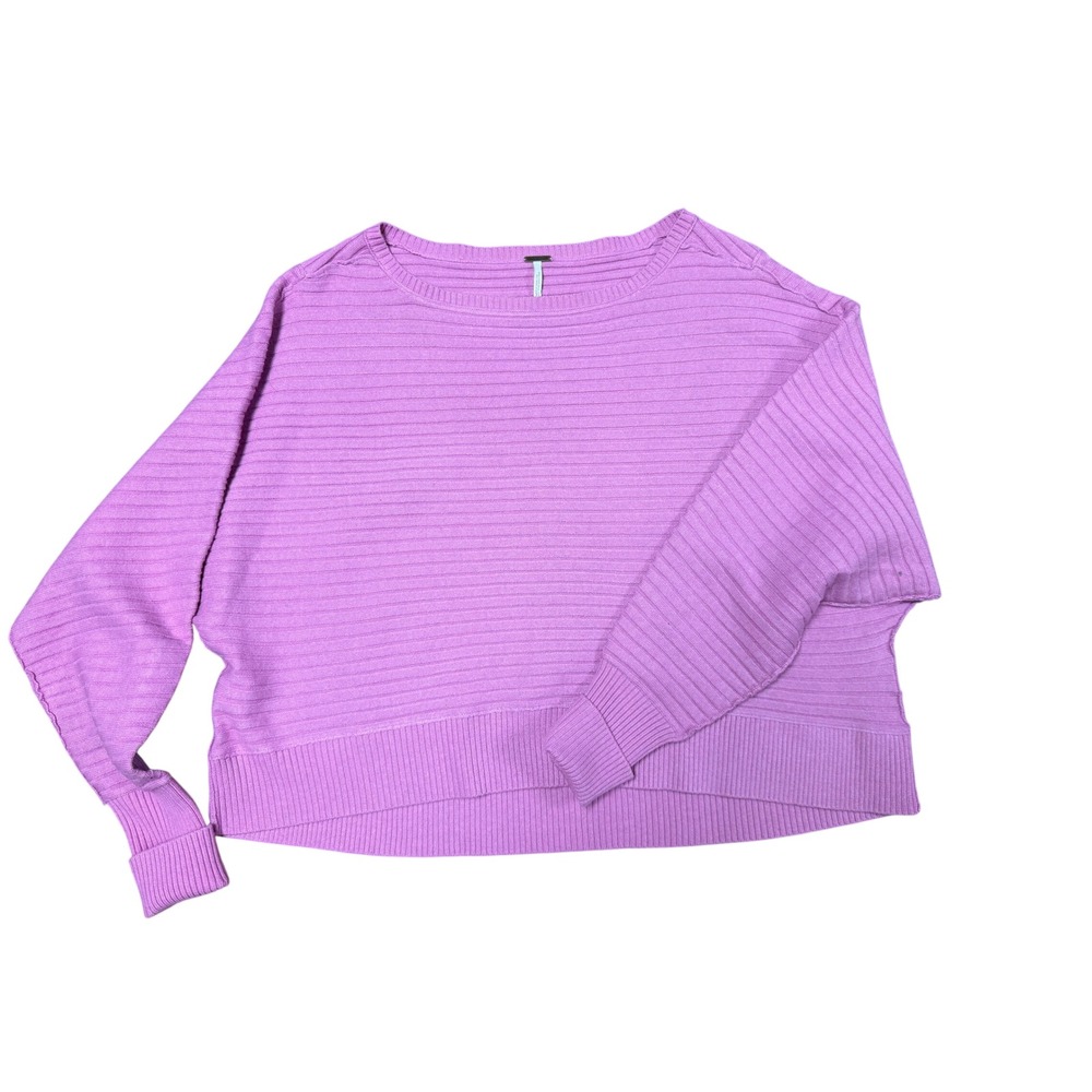 Free People  Slouchy Tunic Sweater Pink Ribbed Knit Mock Neck Pullover L